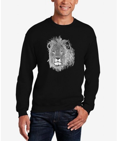 Men's Word Art Lion Crewneck Sweatshirt Black $23.50 Sweatshirt