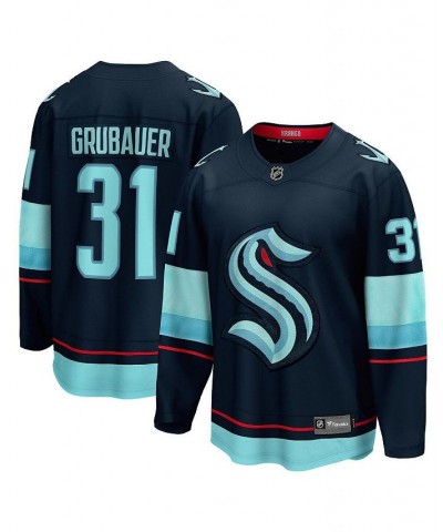 Men's Branded Philipp Grubauer Deep Sea Blue Seattle Kraken Home Premier Breakaway Player Jersey $63.45 Jersey