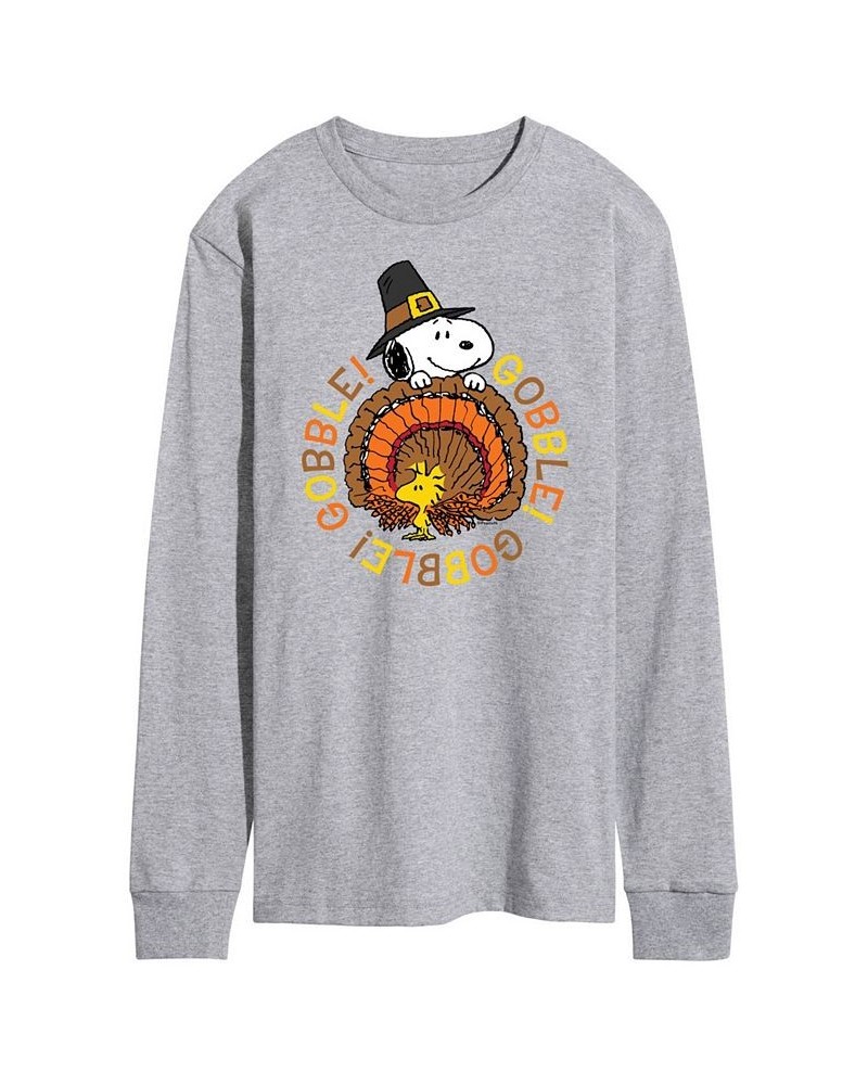 Men's Peanuts Gobble Gobble Long Sleeve T-shirt Gray $21.50 T-Shirts