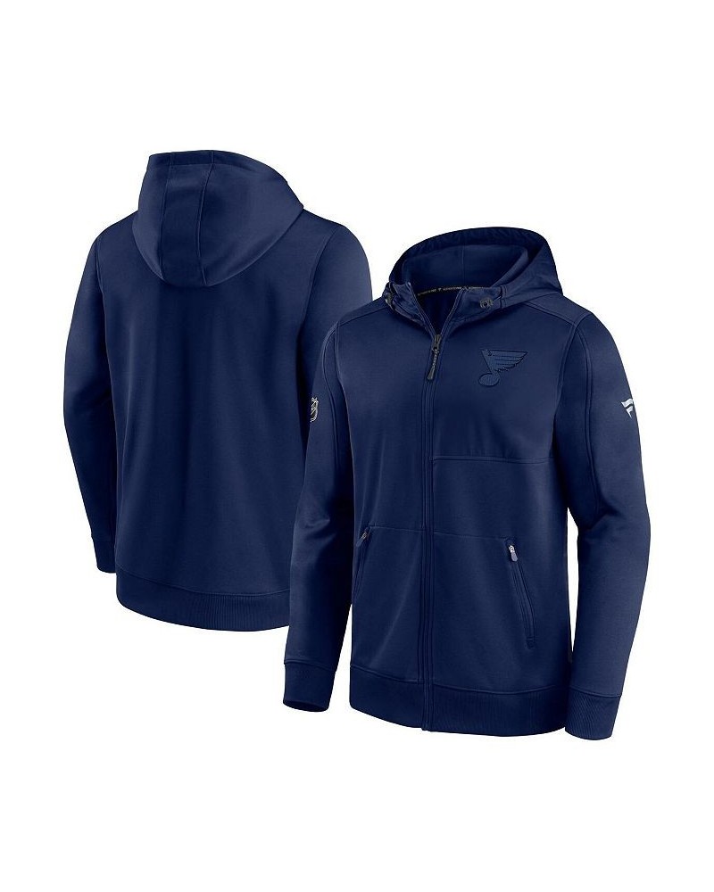 Men's Branded Navy St. Louis Blues Authentic Pro Travel and Training Full-Zip Hoodie $50.70 Sweatshirt