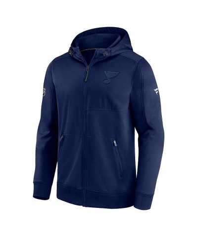 Men's Branded Navy St. Louis Blues Authentic Pro Travel and Training Full-Zip Hoodie $50.70 Sweatshirt