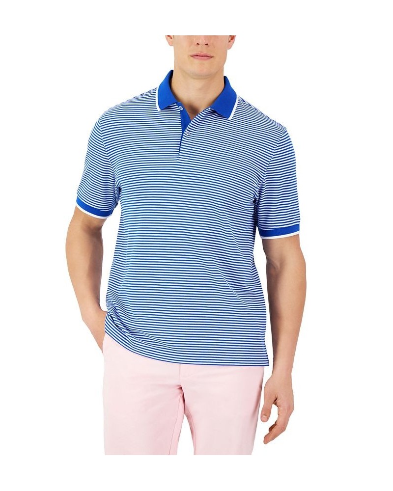 Men's Skinny Striped Pique Polo Blue $14.30 Polo Shirts