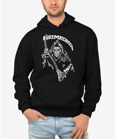 Men's Grim Reaper Word Art Hooded Sweatshirt Black $31.79 Sweatshirt