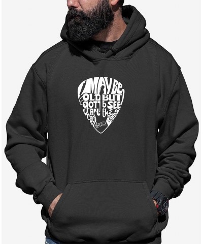 Men's Guitar Pick Word Art Long Sleeve Hooded Sweatshirt Gray $24.60 Sweatshirt