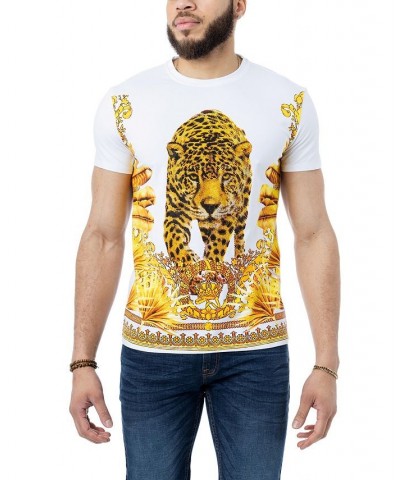 Men's Royal Leopard Rhinestone T-shirt White $25.65 T-Shirts