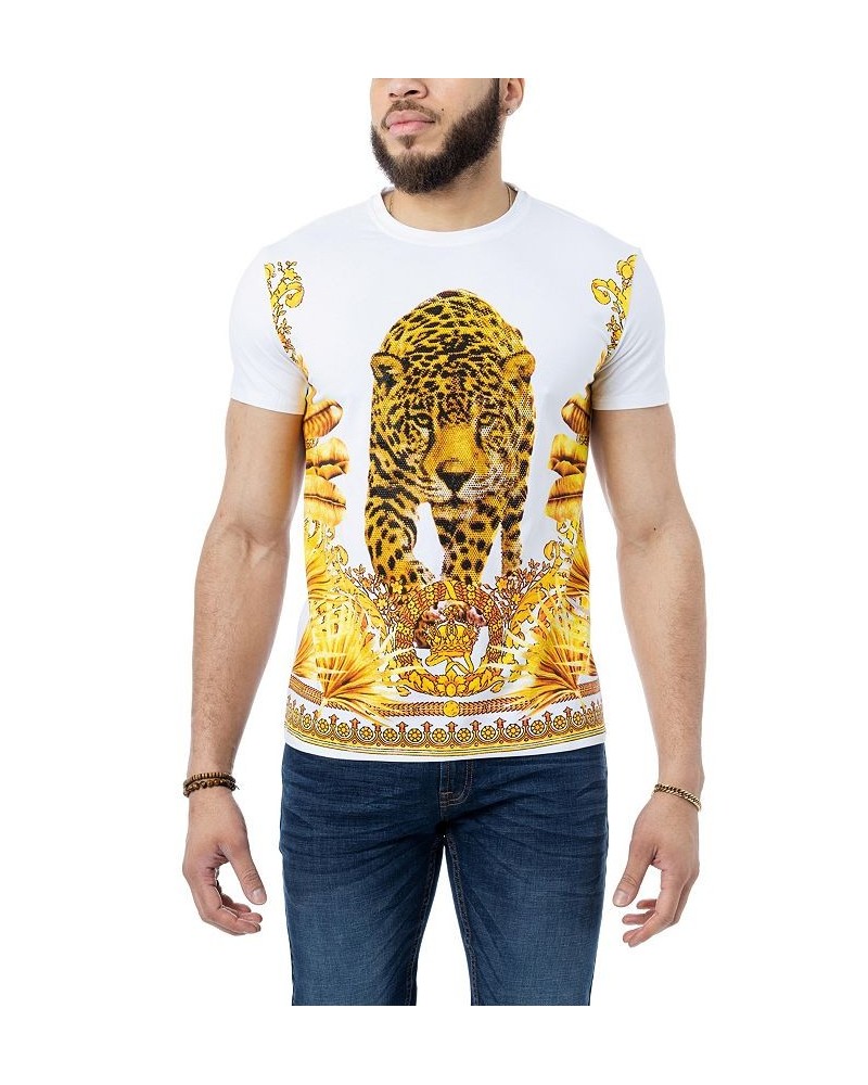 Men's Royal Leopard Rhinestone T-shirt White $25.65 T-Shirts