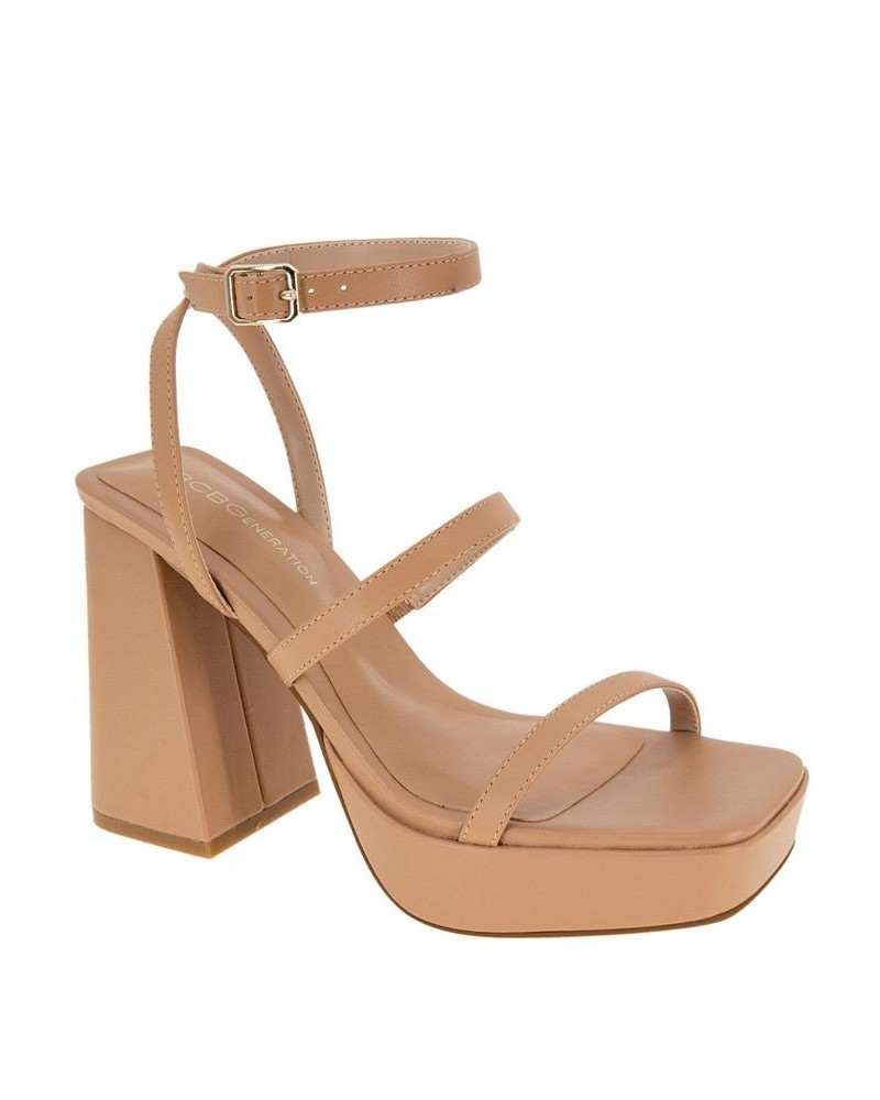 Women's Galana Strappy Platform Sandal Tan/Beige $48.79 Shoes