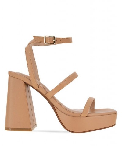 Women's Galana Strappy Platform Sandal Tan/Beige $48.79 Shoes