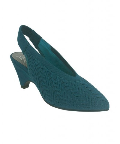 Women's Elaira Stretch Knit Sling Pumps Blue $42.50 Shoes