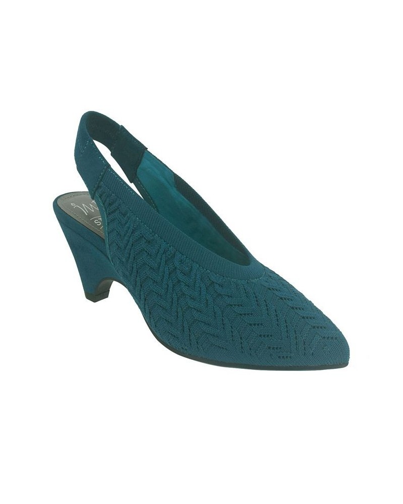 Women's Elaira Stretch Knit Sling Pumps Blue $42.50 Shoes