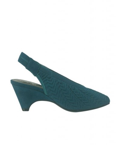 Women's Elaira Stretch Knit Sling Pumps Blue $42.50 Shoes