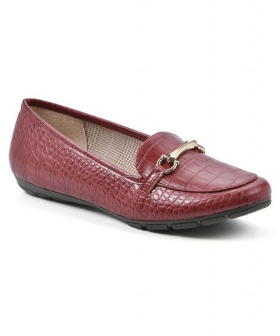 Women's Glowing Loafer Flats Brown Croco Print $31.74 Shoes