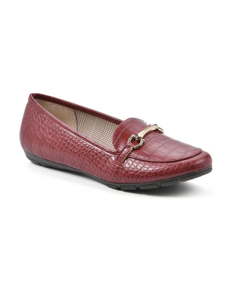 Women's Glowing Loafer Flats Brown Croco Print $31.74 Shoes