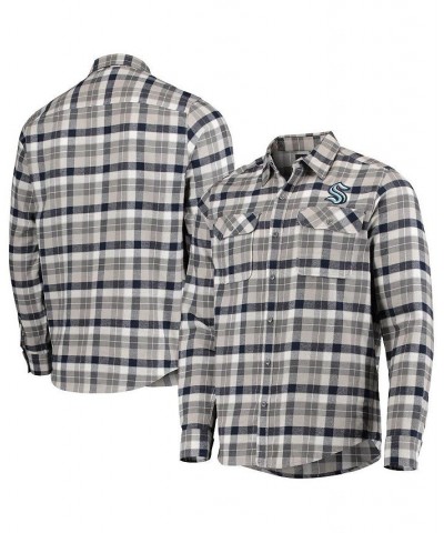 Men's Deep Sea Blue, Gray Seattle Kraken Ease Plaid Button-Up Long Sleeve Shirt $26.40 Shirts