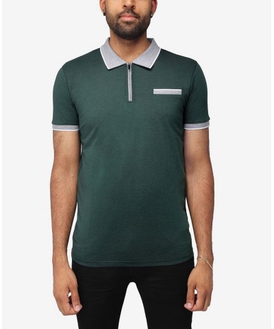 Men's Comfort Zip-Neck Tipped Polo Shirt Jade Green $22.00 Polo Shirts