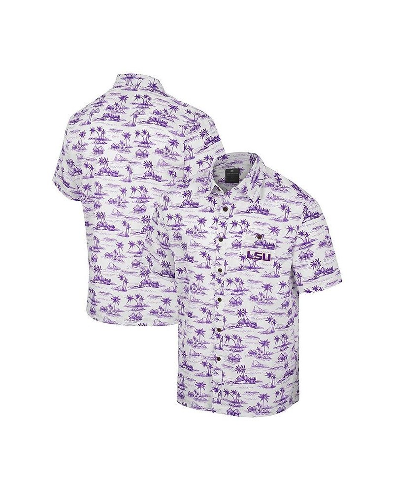 Men's White LSU Tigers Spontaneous is Romantic Camp Button-Up Shirt $31.50 Shirts