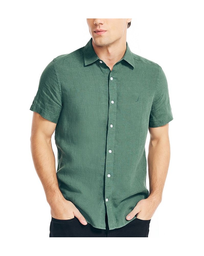 Men's Classic-Fit Solid Linen Short-Sleeve Shirt Green $29.25 Shirts