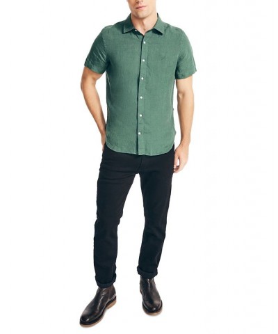 Men's Classic-Fit Solid Linen Short-Sleeve Shirt Green $29.25 Shirts