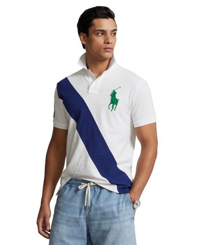 Men's Custom Slim Fit Big Pony Mesh Polo Shirt White $45.88 Polo Shirts