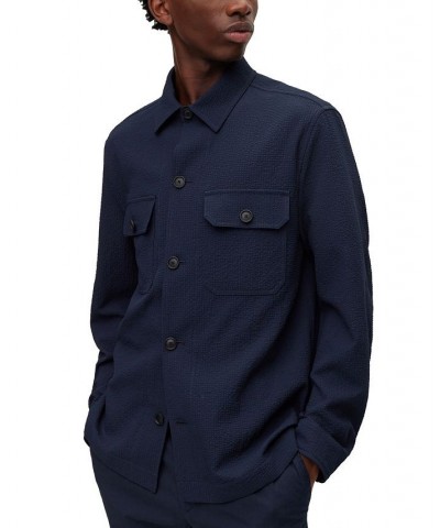 BOSS Men's Relaxed-Fit Overshirt in Performance-Stretch Seersucker Blue $175.44 Shirts