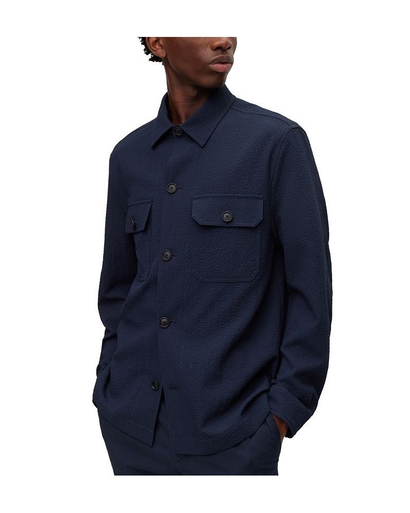 BOSS Men's Relaxed-Fit Overshirt in Performance-Stretch Seersucker Blue $175.44 Shirts