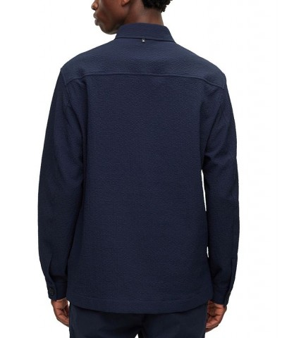 BOSS Men's Relaxed-Fit Overshirt in Performance-Stretch Seersucker Blue $175.44 Shirts