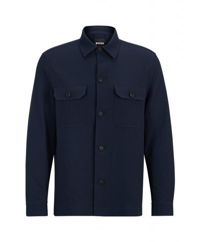 BOSS Men's Relaxed-Fit Overshirt in Performance-Stretch Seersucker Blue $175.44 Shirts