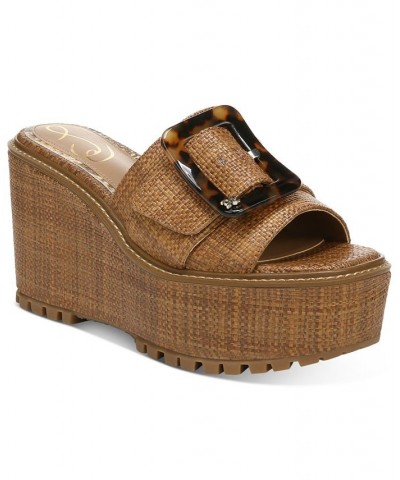 Women's Livi Buckle Wedge Sandals Brown $68.80 Shoes