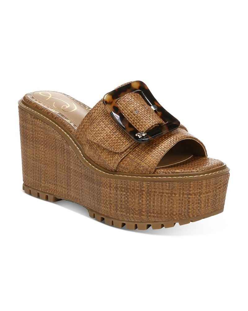 Women's Livi Buckle Wedge Sandals Brown $68.80 Shoes