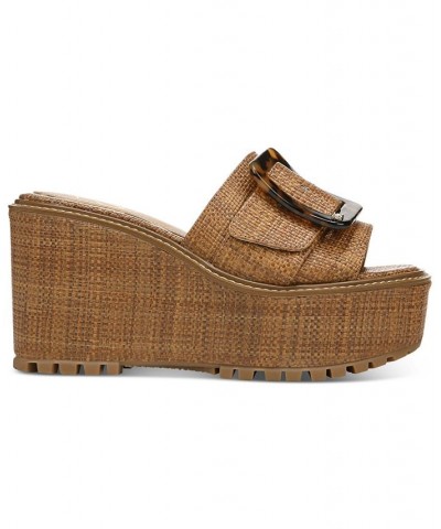 Women's Livi Buckle Wedge Sandals Brown $68.80 Shoes