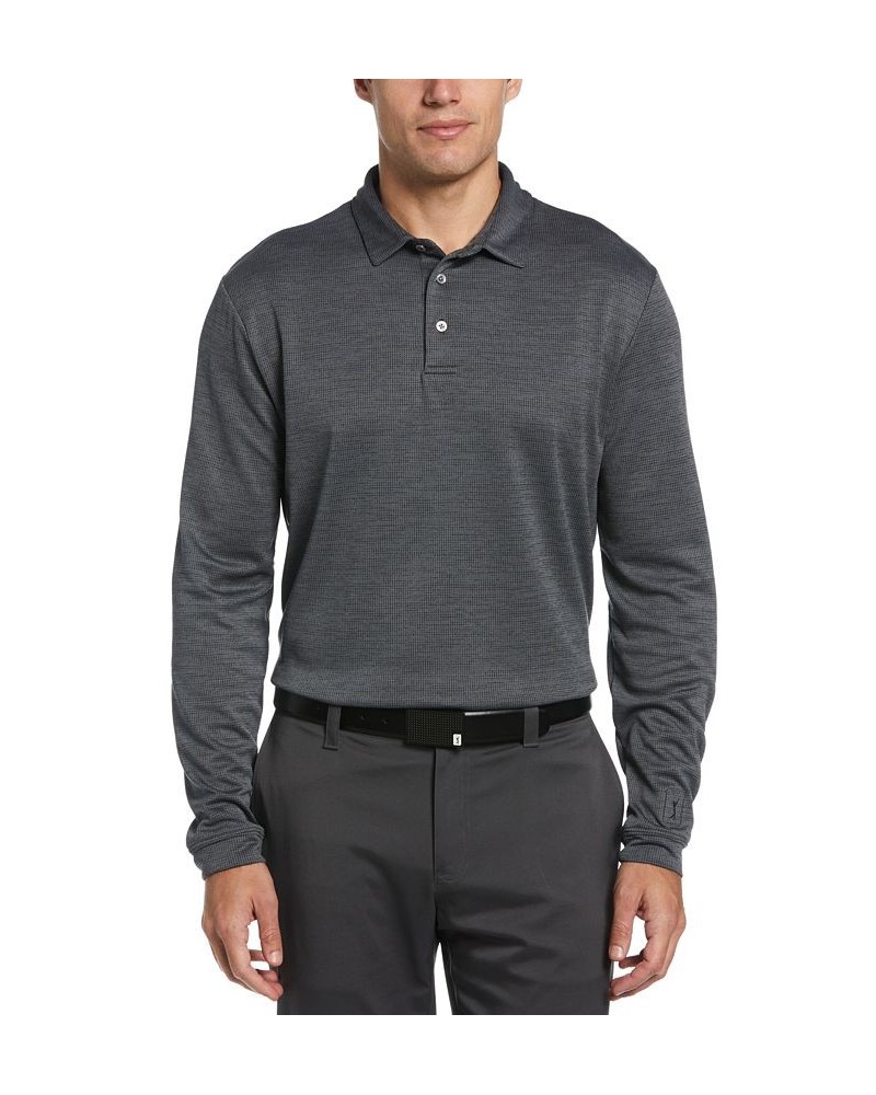 Men's Houndstooth Long Sleeve Golf Polo Shirt Black $19.95 Polo Shirts