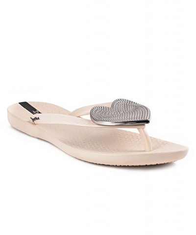 Women's Wave Heart Sparkle Flip-flop Sandals Tan/Beige $19.38 Shoes