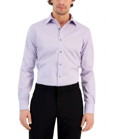 Men's Slim Fit 2-Way Stretch Stain Resistant Puzzle Print Dress Shirt Purple $30.00 Dress Shirts