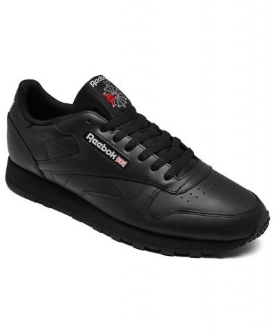 Men's Classic Leather Casual Sneakers Black $43.20 Shoes