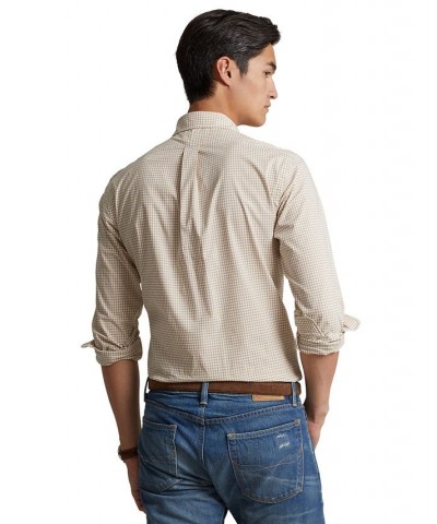 Men's Classic-Fit Gingham Stretch Poplin Shirt Tan/Beige $49.95 Shirts