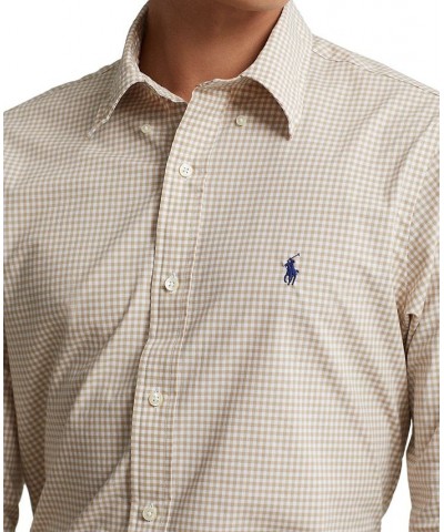 Men's Classic-Fit Gingham Stretch Poplin Shirt Tan/Beige $49.95 Shirts