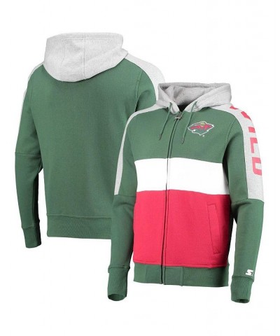 Men's Green, Red Minnesota Wild Playoffs Color Block Full-Zip Hoodie $34.30 Sweatshirt