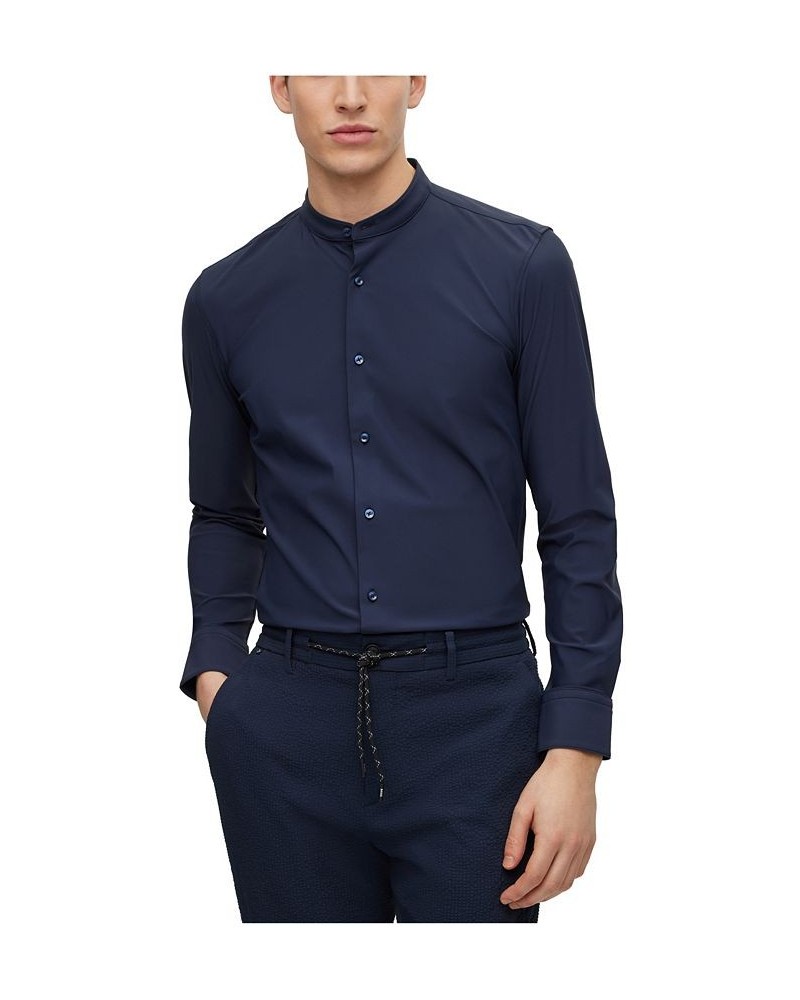 BOSS Men's Slim-Fit Performance-Stretch Jersey Shirt Blue $69.00 Shirts