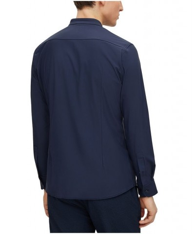 BOSS Men's Slim-Fit Performance-Stretch Jersey Shirt Blue $69.00 Shirts