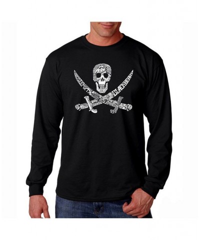 Men's Word Art Long Sleeve T-Shirt- Pirate Black $23.99 T-Shirts