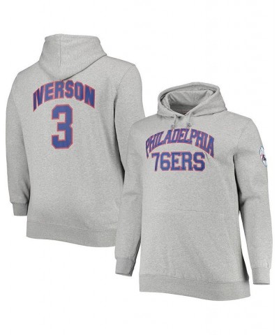 Men's Allen Iverson Heathered Gray Philadelphia 76ers Big and Tall Name and Number Pullover Hoodie $58.80 Sweatshirt