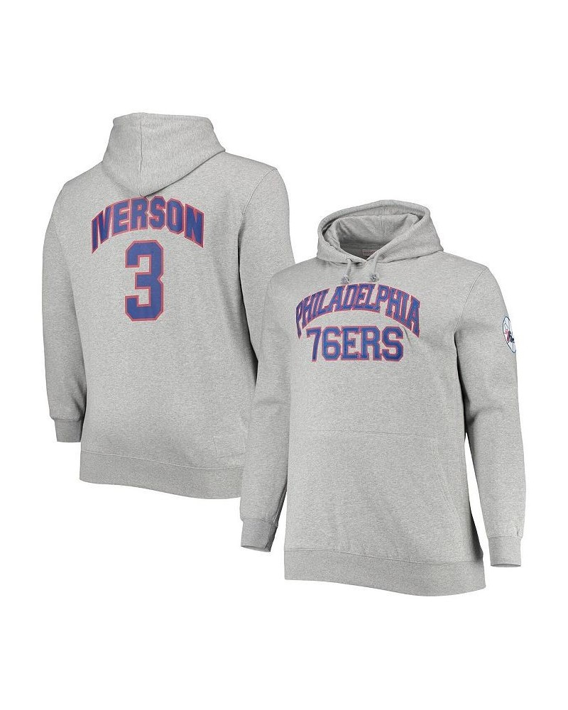 Men's Allen Iverson Heathered Gray Philadelphia 76ers Big and Tall Name and Number Pullover Hoodie $58.80 Sweatshirt