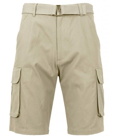 Men's Flat Front Belted Cotton Cargo Shorts Tan/Beige $15.12 Shorts