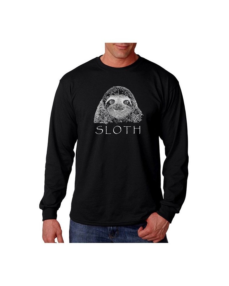 Men's Word Art Long Sleeve T-Shirt- Sloth Black $22.39 T-Shirts