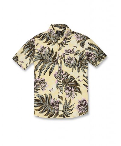 Men's Marble Floral Short Sleeves Shirt Rinsed Black $33.60 Shirts