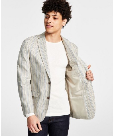 Men's Slim-Fit Striped Suit Jacket White $57.00 Suits