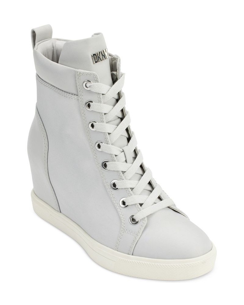 Women's Calz Lace-Up High-Top Wedge Sneakers Gray $73.14 Shoes