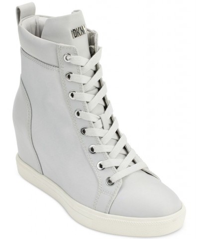 Women's Calz Lace-Up High-Top Wedge Sneakers Gray $73.14 Shoes