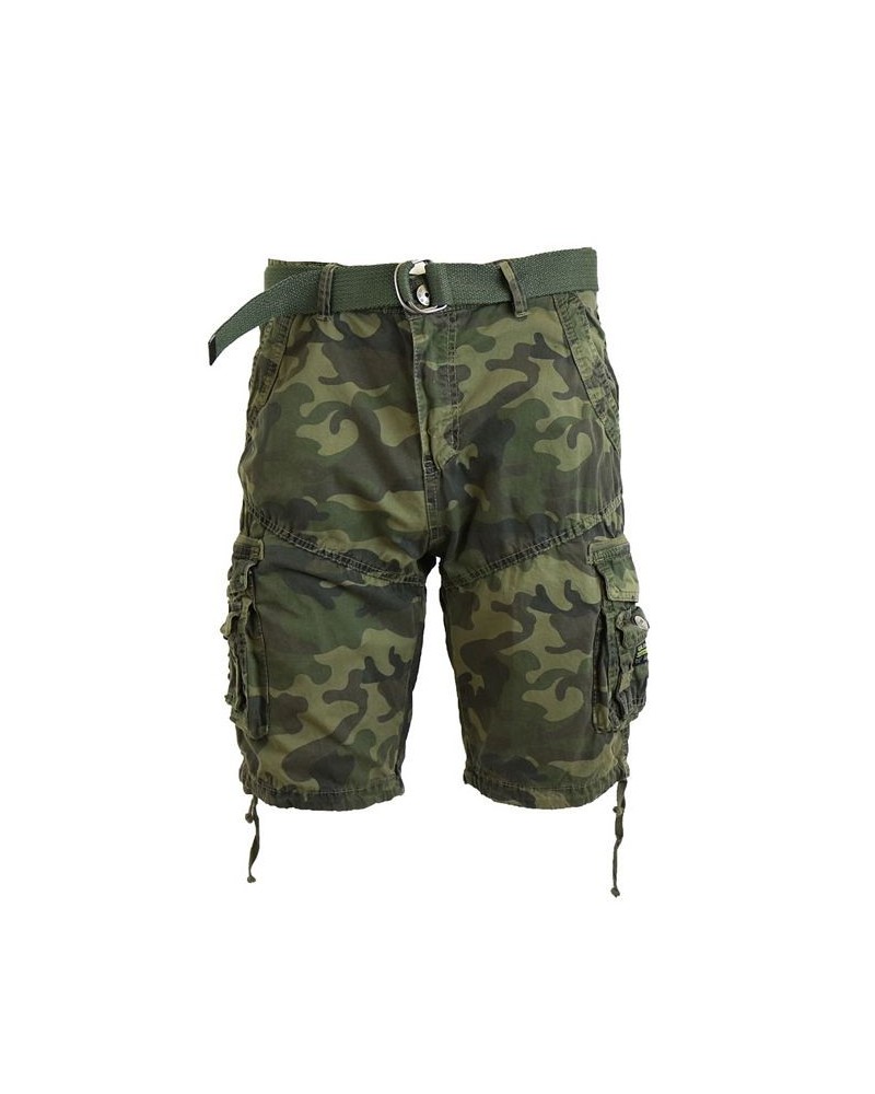 Men's Belted Cargo Shorts with Twill Flat Front Washed Utility Pockets Green $15.50 Shorts