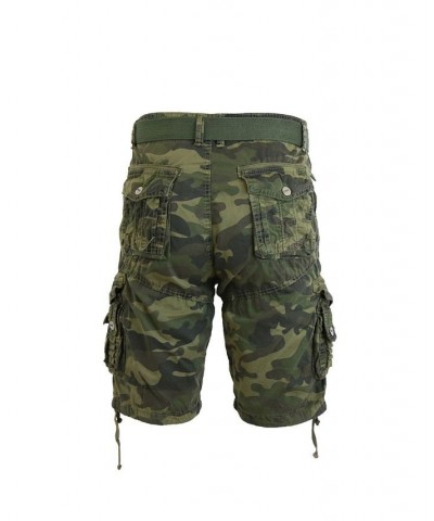 Men's Belted Cargo Shorts with Twill Flat Front Washed Utility Pockets Green $15.50 Shorts